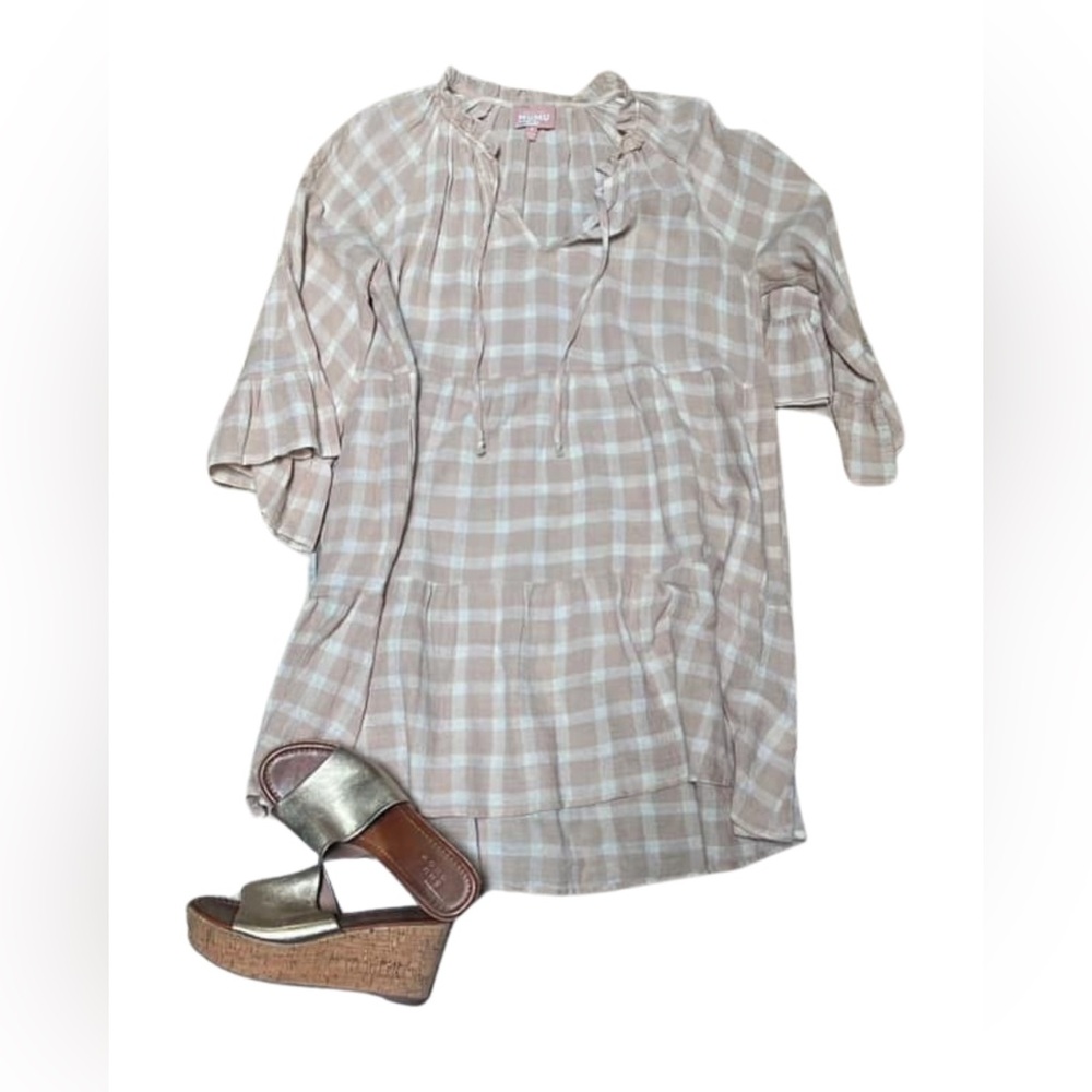 Show Me Your Mumu Viola Mini Dress Cream Plaid Sz Medium